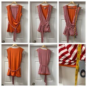 Serra Multi-Wear Reversible wrap-look Red Stripe Orange sleeveless top Size XL